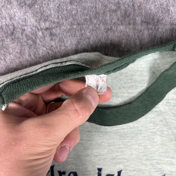 Vintage 1980s South Padre Island Ringer T-Shirt Men's Small Green‎ Nature Texas - Picture 6 of 8